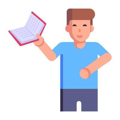 Boy reading a book, flat icon of study