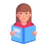 Girl holding book, a flat icon of learner vector