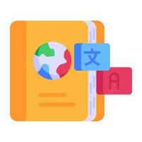 Global vocabulary book, flat icon of global dictionary vector