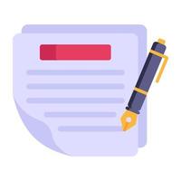 Paper and pen, flat icon of writing vector