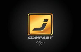 J gold golden metal alphabet letter logo icon with square design. Creative template for business and company vector