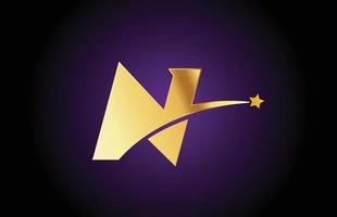 icono del logotipo de la letra del alfabeto n dorado dorado con estrella. diseño creativo para negocios o empresas con swoosh vector