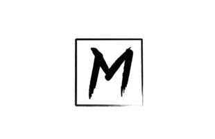 grunge M alphabet letter logo icon with square. Creative design template for business and company in white and black vector
