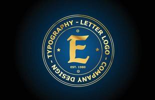 Diseño de icono de logotipo de letra del alfabeto vintage e dorado. plantilla creativa para etiqueta e insignia en estilo dorado vector