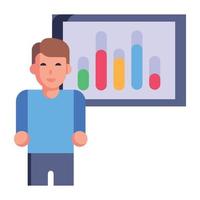 Person with chart, flat icon of statistician vector