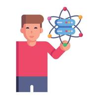 Person with molecular structure, flat icon of data science vector