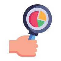 Pie chart and magnifier, flat icon of analysis vector