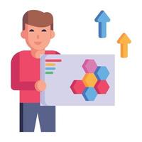 Person with molecular structure and up arrows, flat icon of business formula