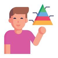 Person holding pyramid chart, flat icon with editable facility vector