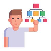 Person with molecular structure and up arrows, flat icon of business formula vector