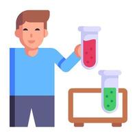 Student holding test tubes, flat icon vector