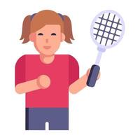 un icono plano bien diseñado de jugador de bádminton vector