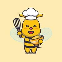 Cute bee chef mascota personaje de dibujos animados con masa de pastel vector