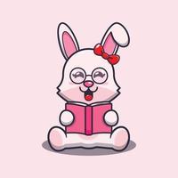 Cute bunny cartoon mascot illustration reading a book vector