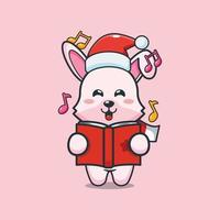 Cute bunny sing a christmas song. Cute christmas cartoon illustration. vector