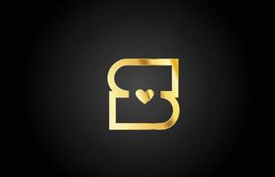 gold golden S love heart alphabet letter logo icon design. Creative template for company or business vector