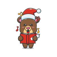 Cute bear sing a christmas song. Cute christmas cartoon illustration. vector