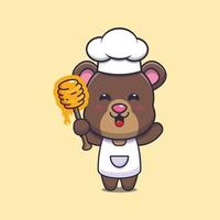 lindo oso chef mascota personaje de dibujos animados con miel vector