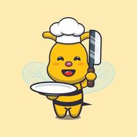 cute bee chef mascot cartoon character with knife and plate vector