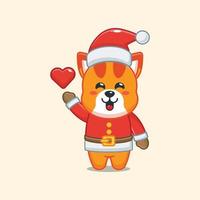 Cute cat wearing santa costume. Cute christmas cartoon illustration. vector