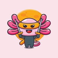 ilustración de mascota de dibujos animados lindo ninja axolotl vector