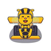 cute bee mascot cartoon character riding race car vector