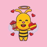 ilustración de personaje de dibujos animados de mascota de abeja linda en el día de san valentín vector