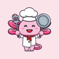 lindo personaje de dibujos animados de la mascota del chef axolotl vector