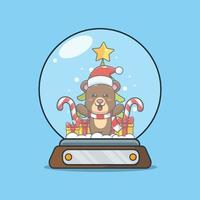 lindo oso en globo de nieve. linda ilustración de dibujos animados de navidad. vector