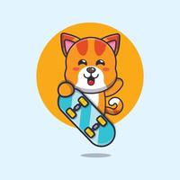 cute cat mascot cartoon character with skateboard vector