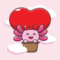 cute axolotl mascot cartoon character illustration in valentine day vector