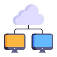 Cloud connected with two computers, flat icon of shared cloud vector