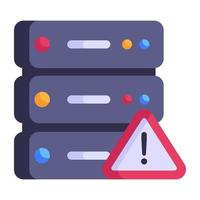 Database and warning sign, flat icon of server failure vector