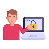 Device and padlock, flat icon of laptop password vector