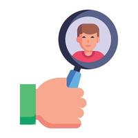 Person and magnifier, concept of recruitment flat icon vector