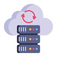 Cloud with server and arrows, concept of data backup flat icon vector