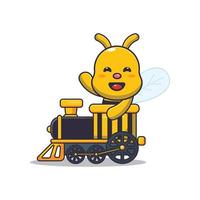 cute bee mascot cartoon character ride on train vector