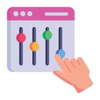 Hand on equalizer, flat icon of web control vector
