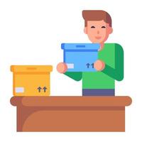 Person checking inventory list, flat character icon vector