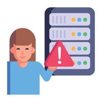 Database and warning sign, flat icon of server failure vector