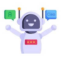 Robot translator flat icon, machine linguistics vector