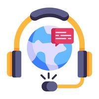 icono plano de soporte global, servicio de comunicación con el cliente vector