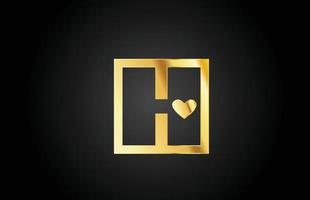 gold golden H love heart alphabet letter logo icon design. Creative template for company or business vector