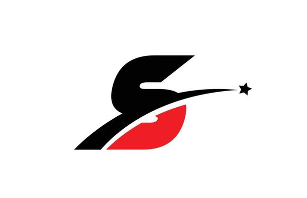 S red black alphabet letter logo icon design with swoosh and star. Creative template for business and company