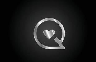 metal Q love heart alphabet letter icon logo design. Creative template for business or company vector