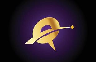 icono del logotipo de la letra del alfabeto q dorado dorado con estrella. diseño creativo para negocios o empresas con swoosh vector