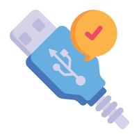 conector usb y marca de verificación, icono plano de verificación usb vector