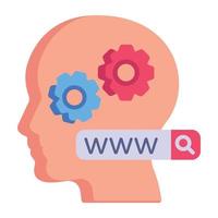 Head with gears and search bar, concept of domain manager flat icon vector