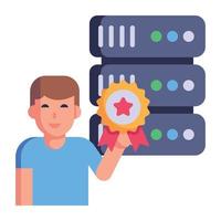 Server and star badge, flat icon of database quality vector