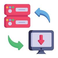 Database and computer with arrows, concept of server client flat icon vector